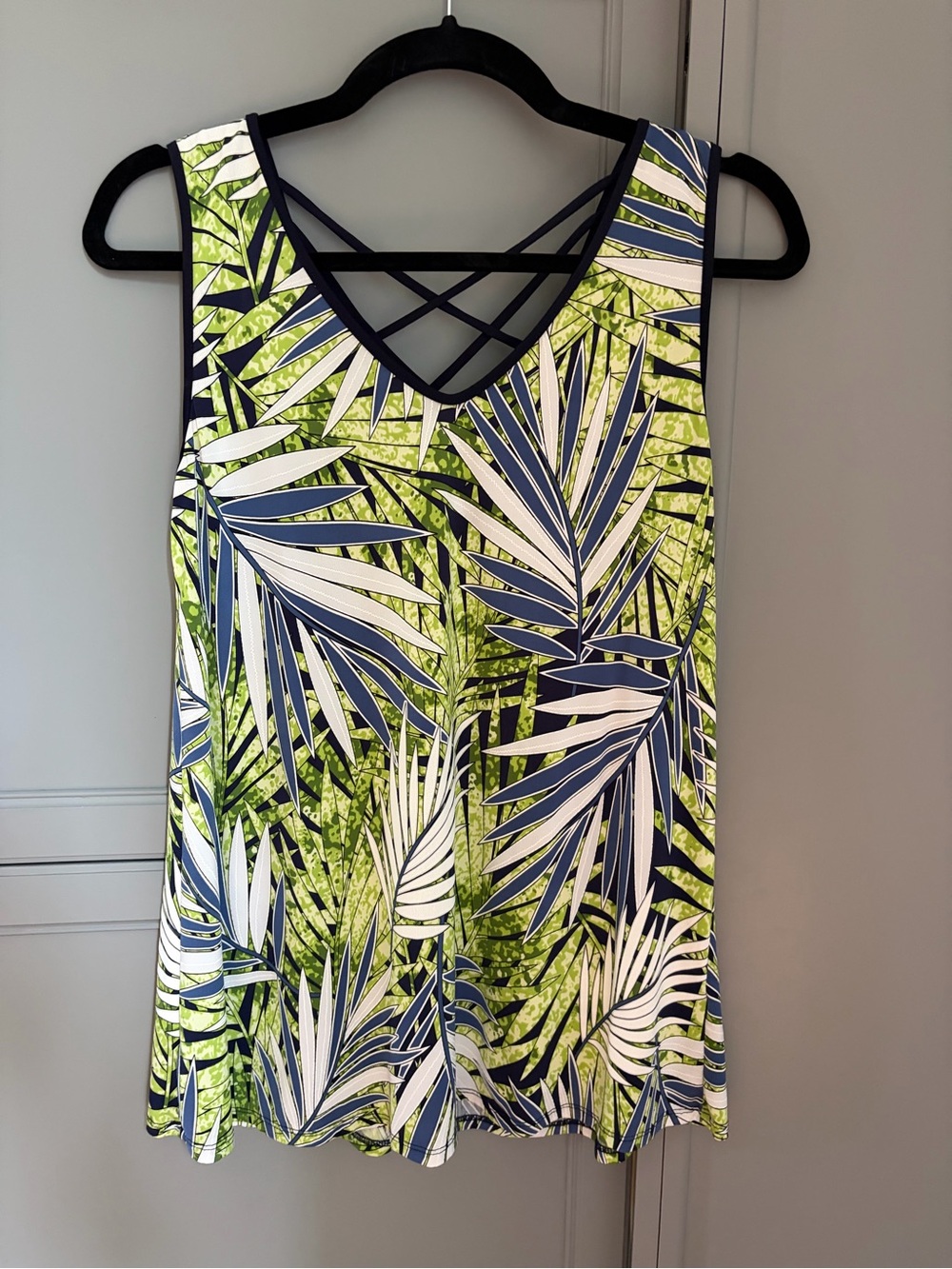 Agenda Crisscross Strap Tank - Lime Green & Navy